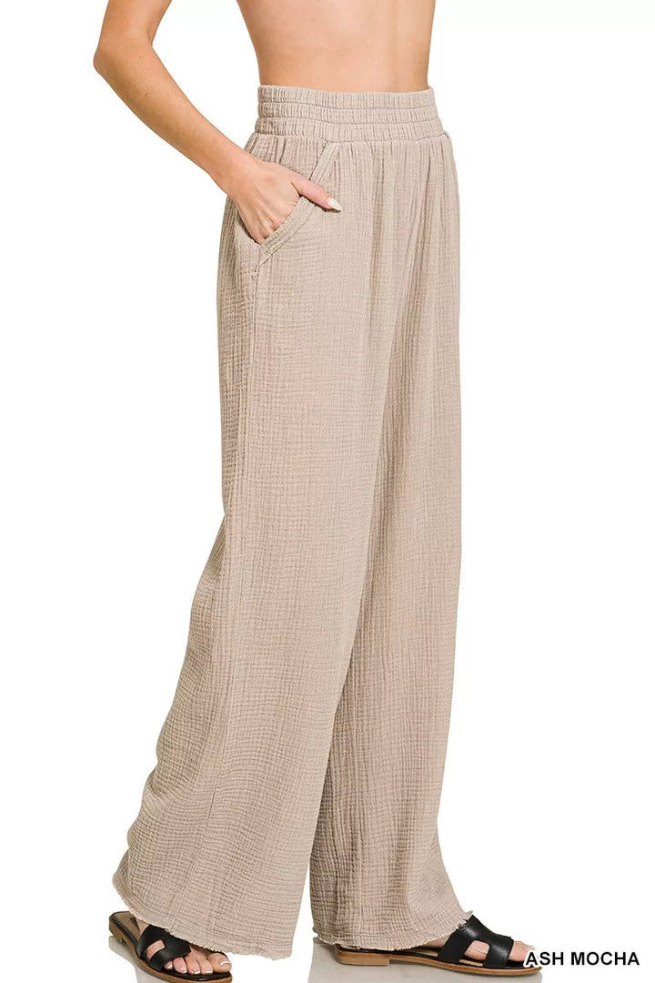 Ash Mocha Zenana Double Gauze Lounge Pants