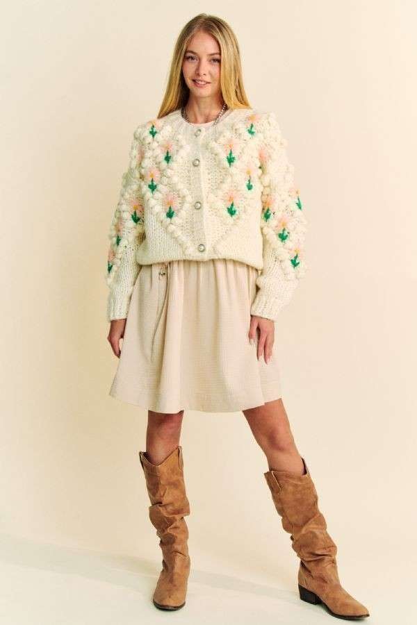 Davi Dani Floral Pattern Button Down Cardigan