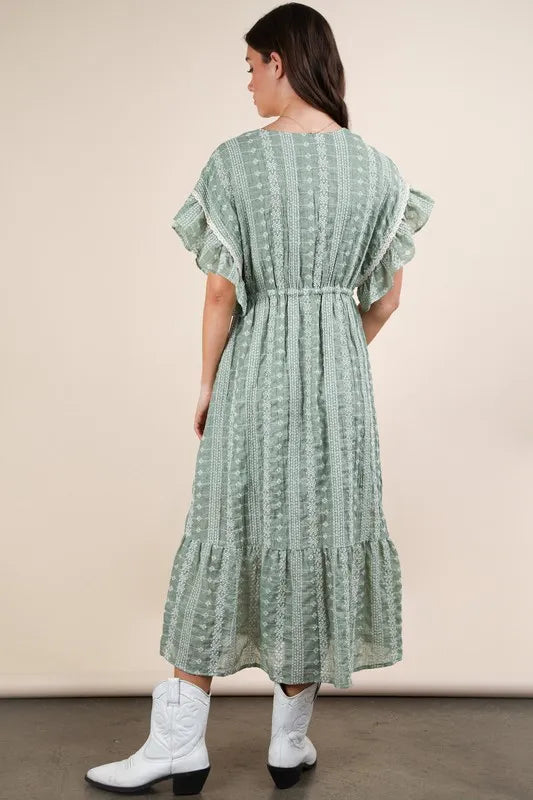 Very J Embroidered Boho Ruffled Midi Dress 1