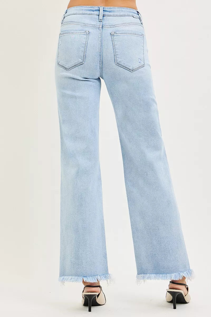 Light Risen Tummy Control Mid Rise Ankle Straight Fray Hem Jeans