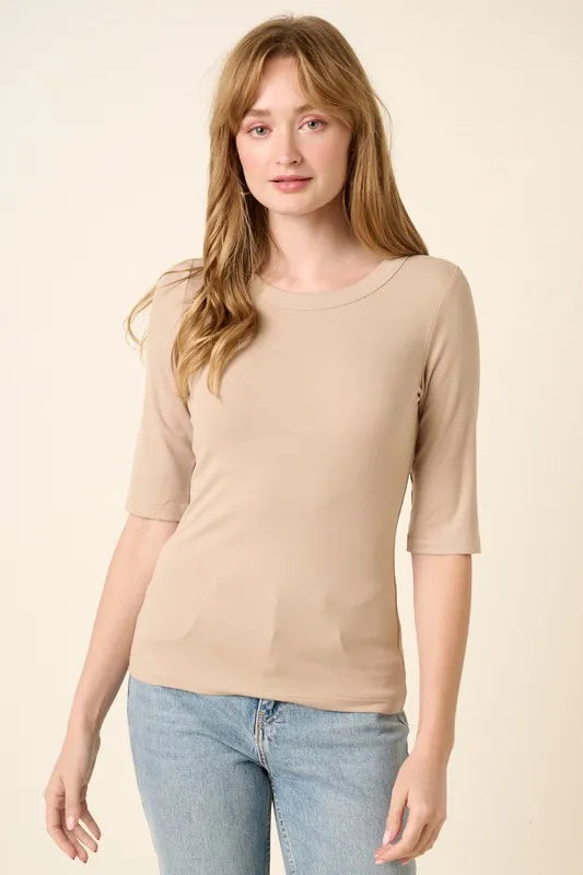Tan Mittoshop Round Neck Half Sleeve T Shirt 1