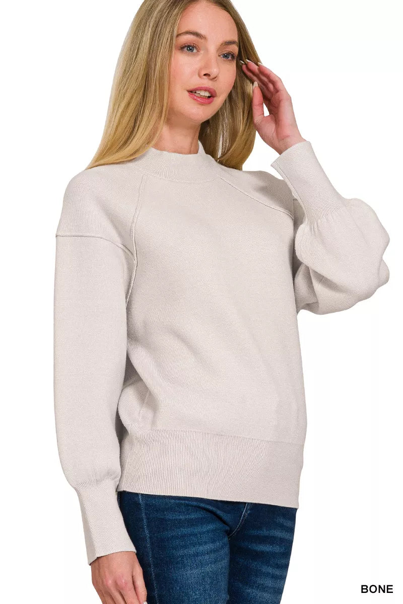 Bone Zenana Viscose Mock Neck Exposed Seam Sweater 5