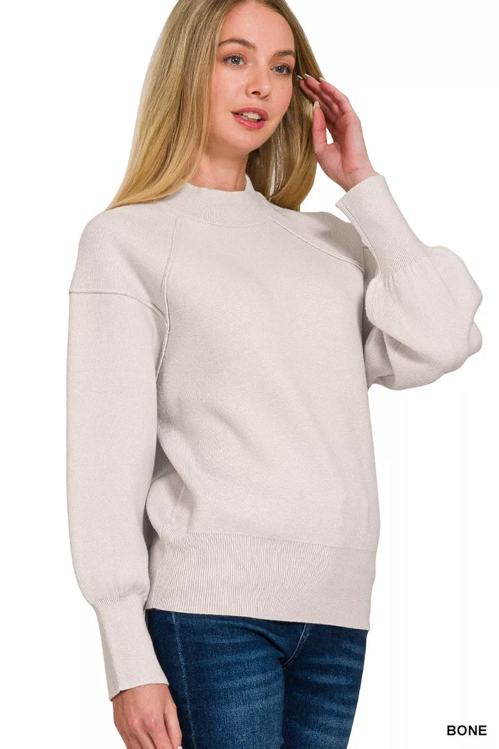 Bone Zenana Viscose Mock Neck Exposed Seam Sweater 5