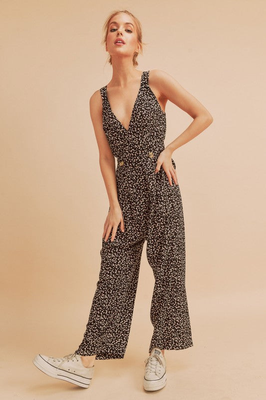 Aemi Co Ditsy Floral Surplice Sleeveless Wide Leg Jumpsuit 1