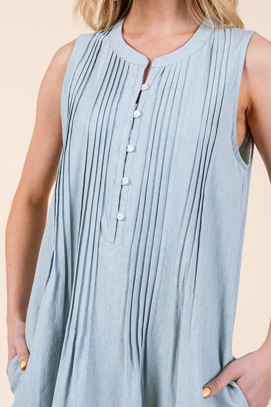 Lime N Chili Denim Pintuck Detail Sleeveless Midi Dress