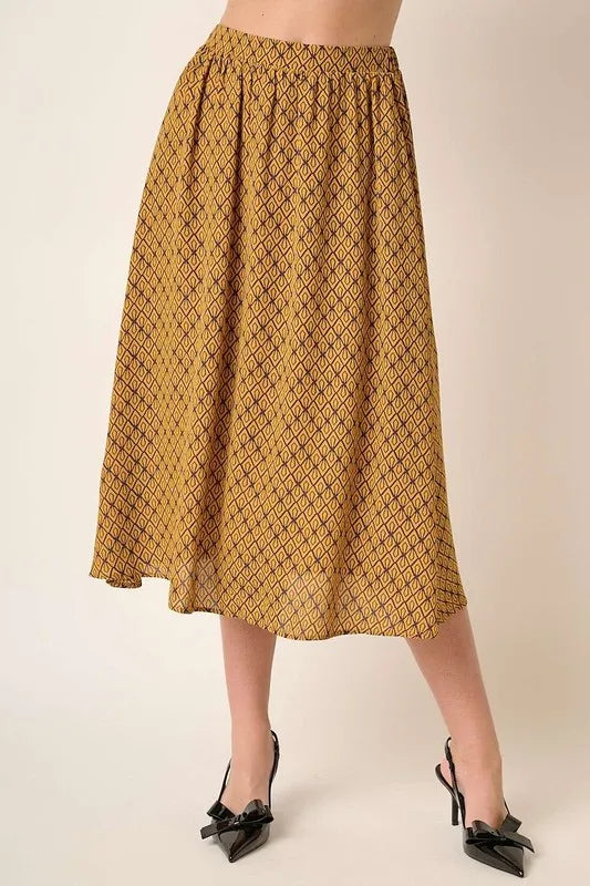 Mustard Mittoshop Printed Midi Skirt 1