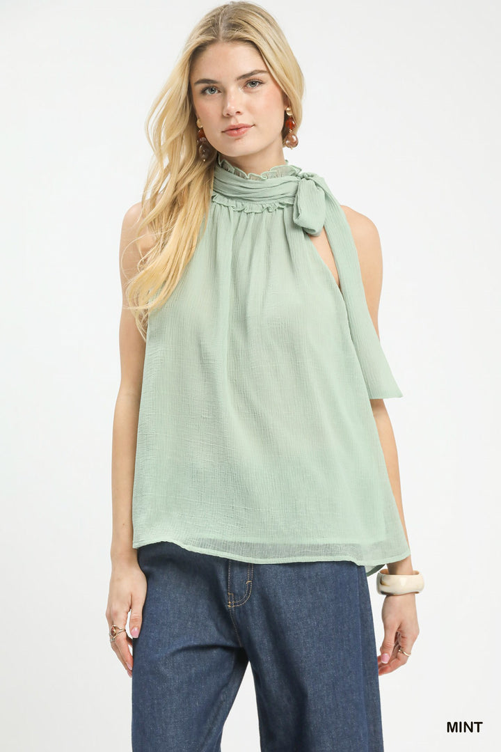 Mint Umgee Halter Tie Neck Sleeveless Chiffon Top