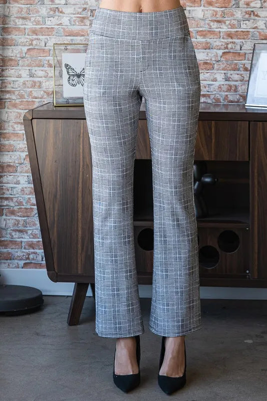 Gray Heimish Full Size Plaid Flare Pants With Wide Waist Band Plus Size