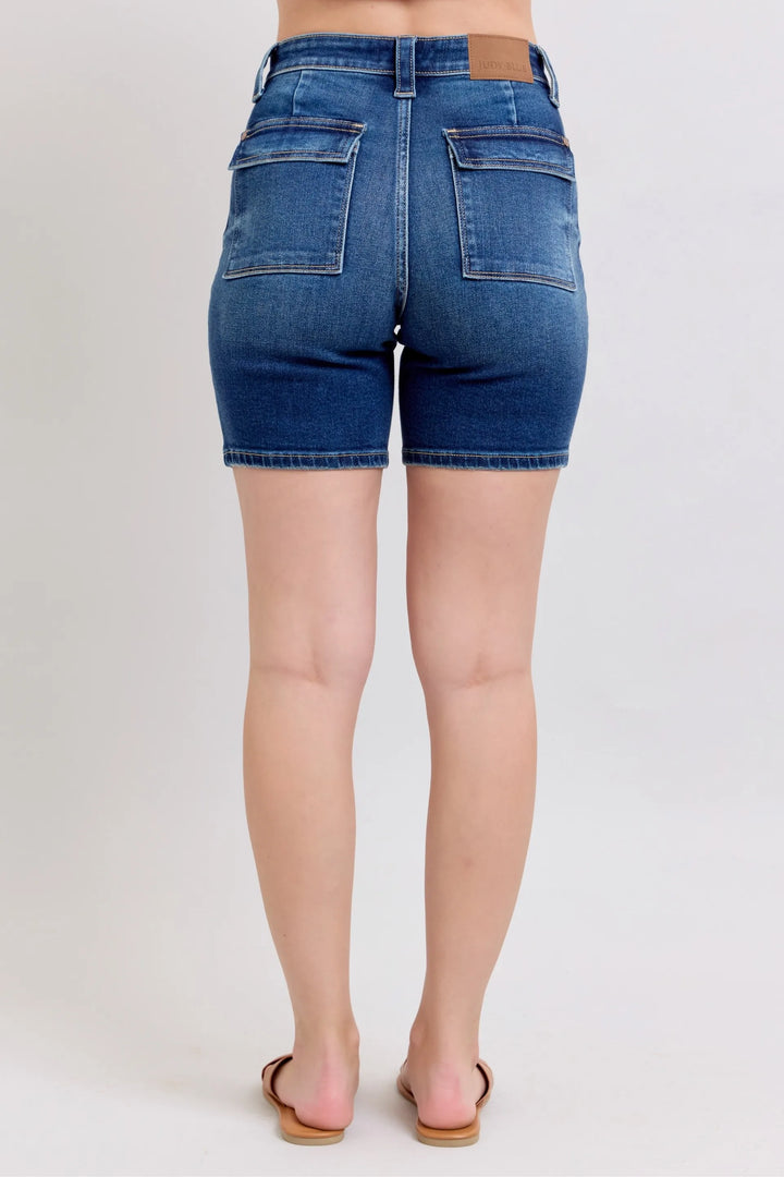 Dk Judy Blue Full Size High Waist Bermudas Jeans W Back Flap Pockets Plus Size