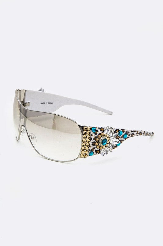 Zebra Austrian Crystal Ornate Shield Sunglasses