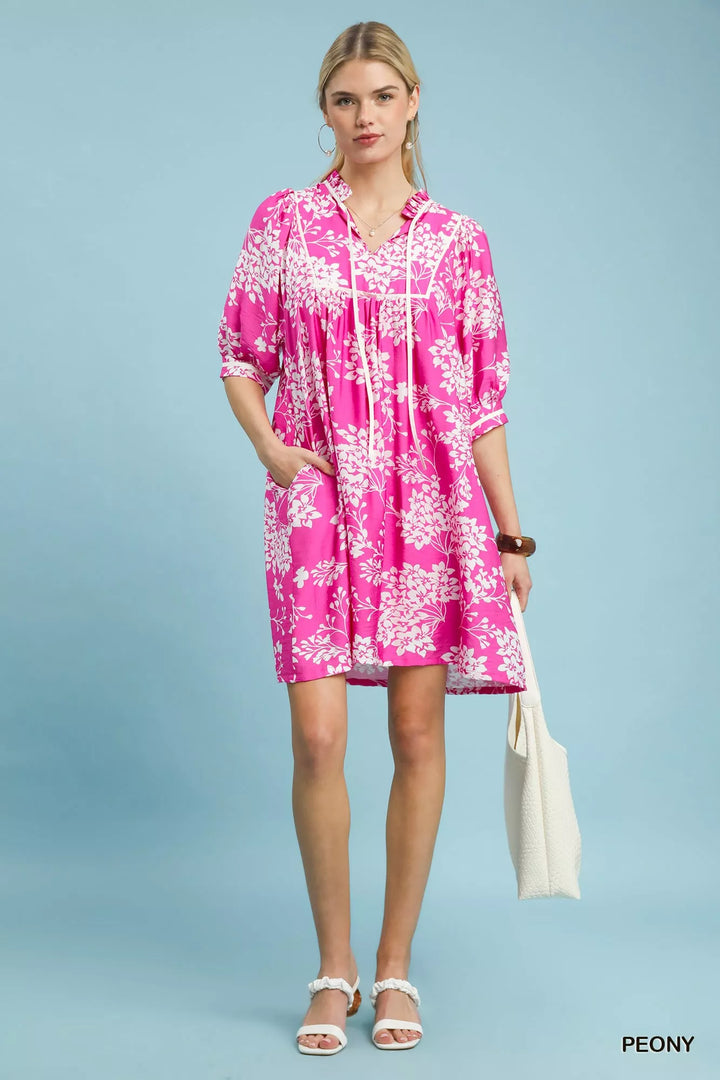 Umgee Floral Babydoll Dress With Pockets