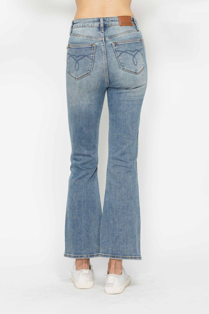 LONG INSEAM Judy Blue Full Size Tummy Control Back Embroidered Pocketed Bootcut Jeans Plus Size