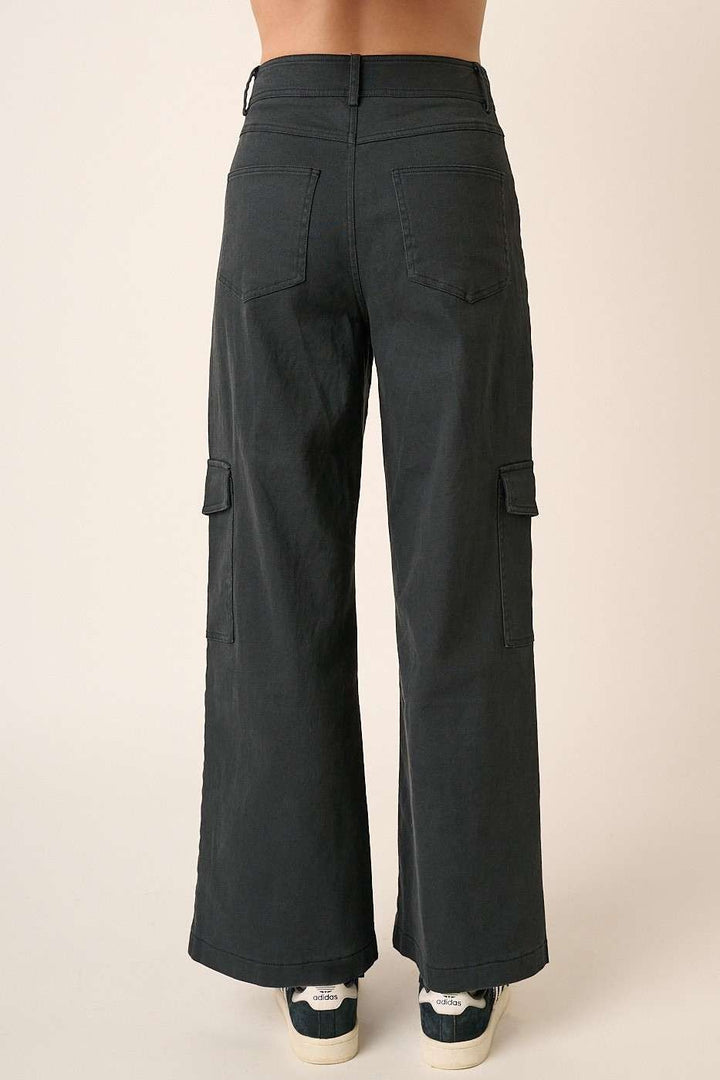 Black Mittoshop Wide Leg High Waist Pants With Cargo Pockets