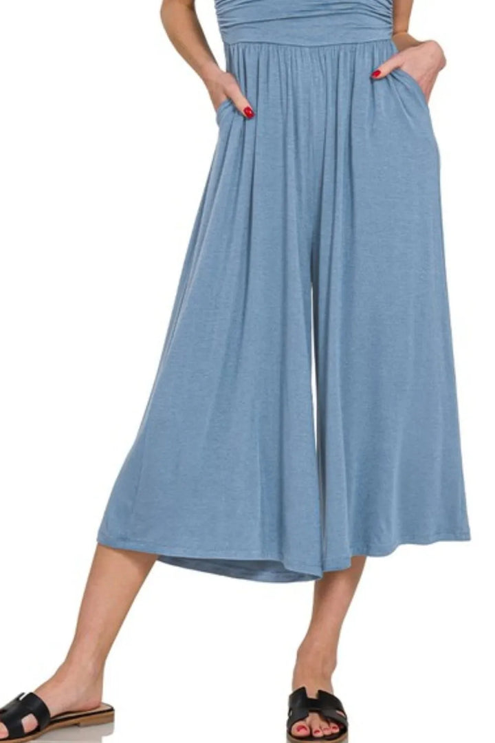 Dusty Blue Zenana Double Layered Strapless Tube Top Jumpsuit 2