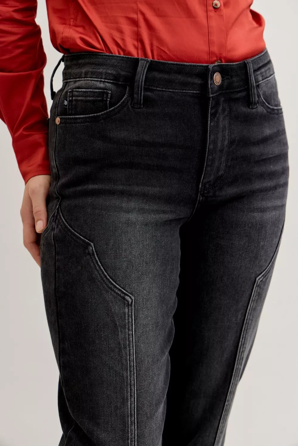 Bk Judy Blue Mid Rise Straight Western Seam Detail Jeans
