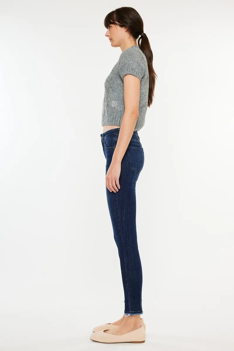 Dark Kancan High Rise Slim Fit Raw Hem Ankle Jeans
