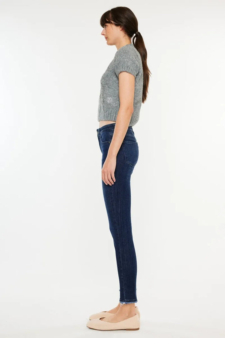 Dark Kancan High Rise Slim Fit Raw Hem Ankle Jeans