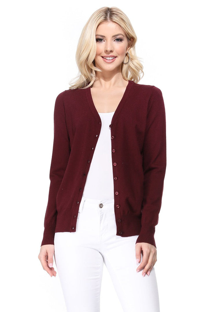 Red Womens V Neck Button Down Knit Cardigan Sweater