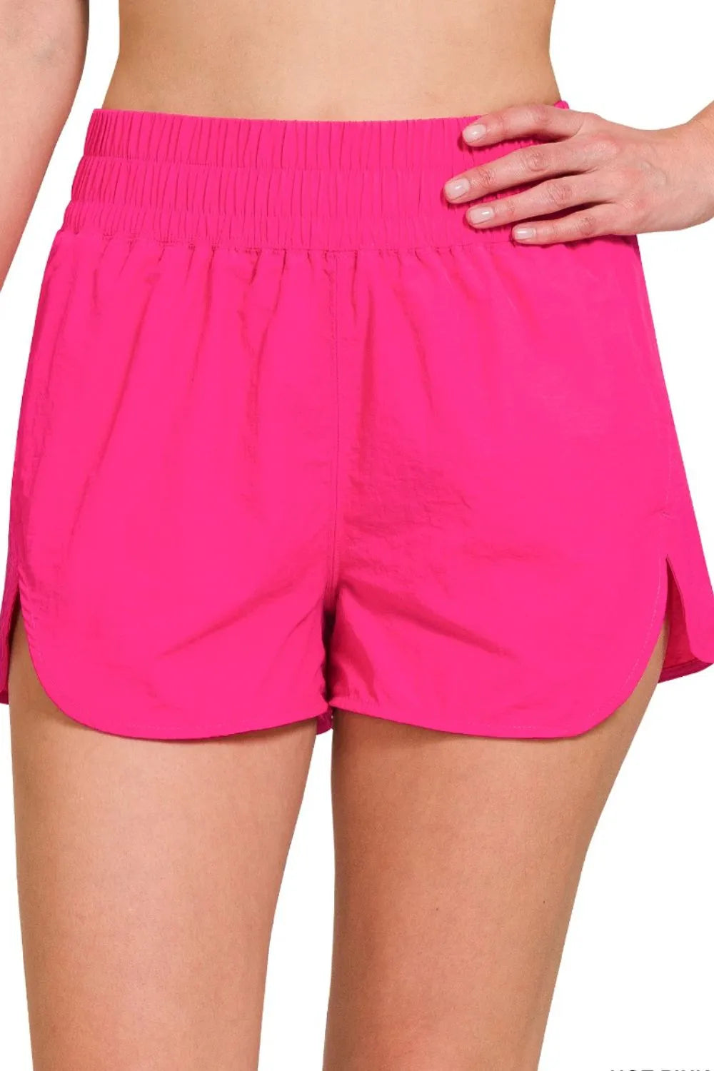 Hot Pink Zenana Windbreaker Smocked Waistband Running Shorts 1