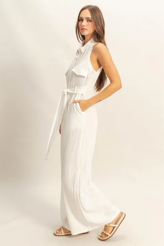 Hyfve Sleeveless Tie Waist Wide Leg Jumpsuit