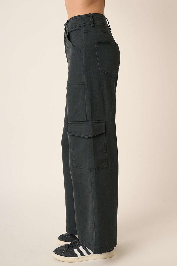 Black Mittoshop Wide Leg High Waist Pants With Cargo Pockets