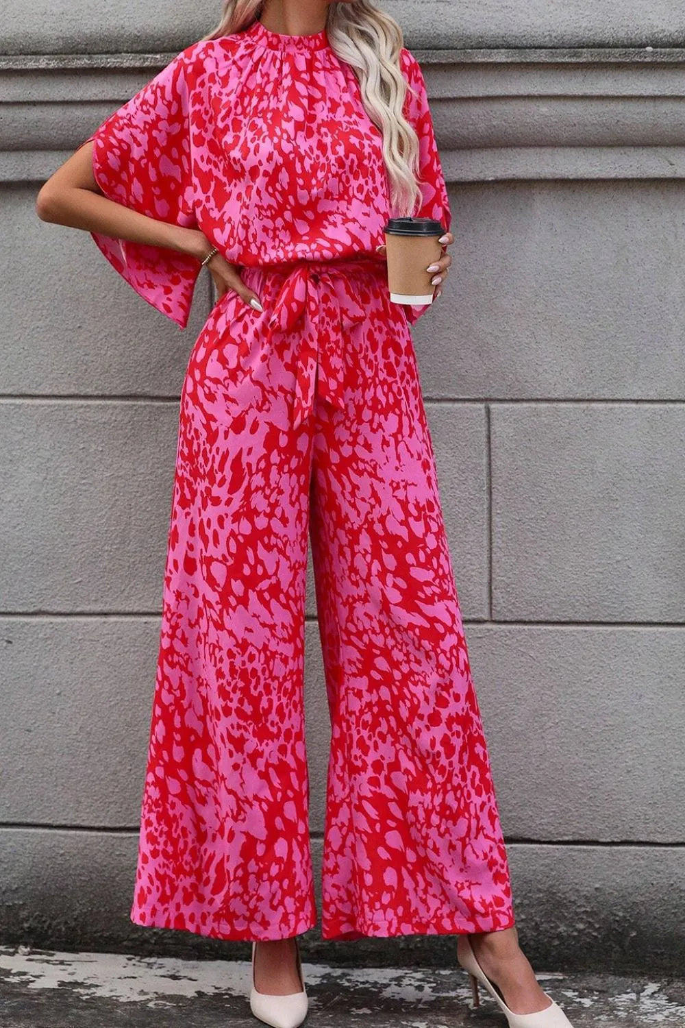 Leopard Belted Wide Leg Jumpsuit