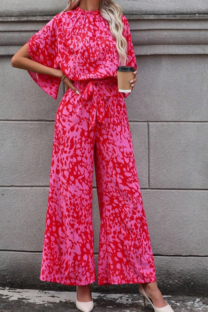 Leopard Belted Wide Leg Jumpsuit