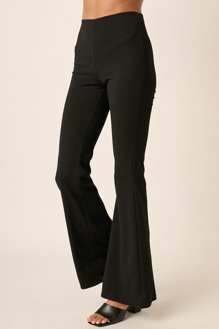 Black Mittoshop Crepe Knit Elastic Waist Flare Leg Pants