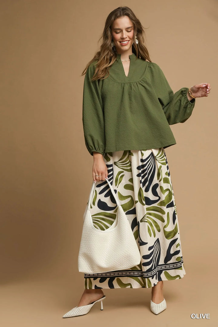 Umgee Textured Notched Blouse With Balloon Sleeves 2