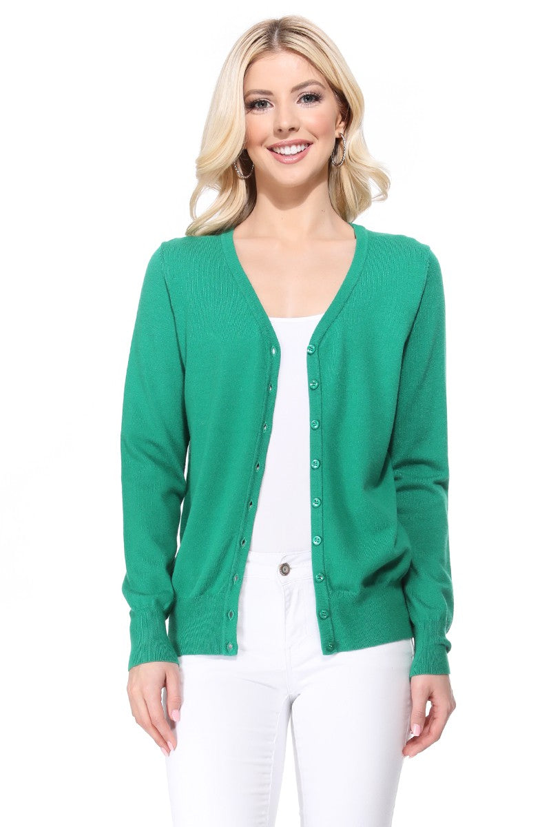 White Womens V Neck Button Down Knit Cardigan Sweater