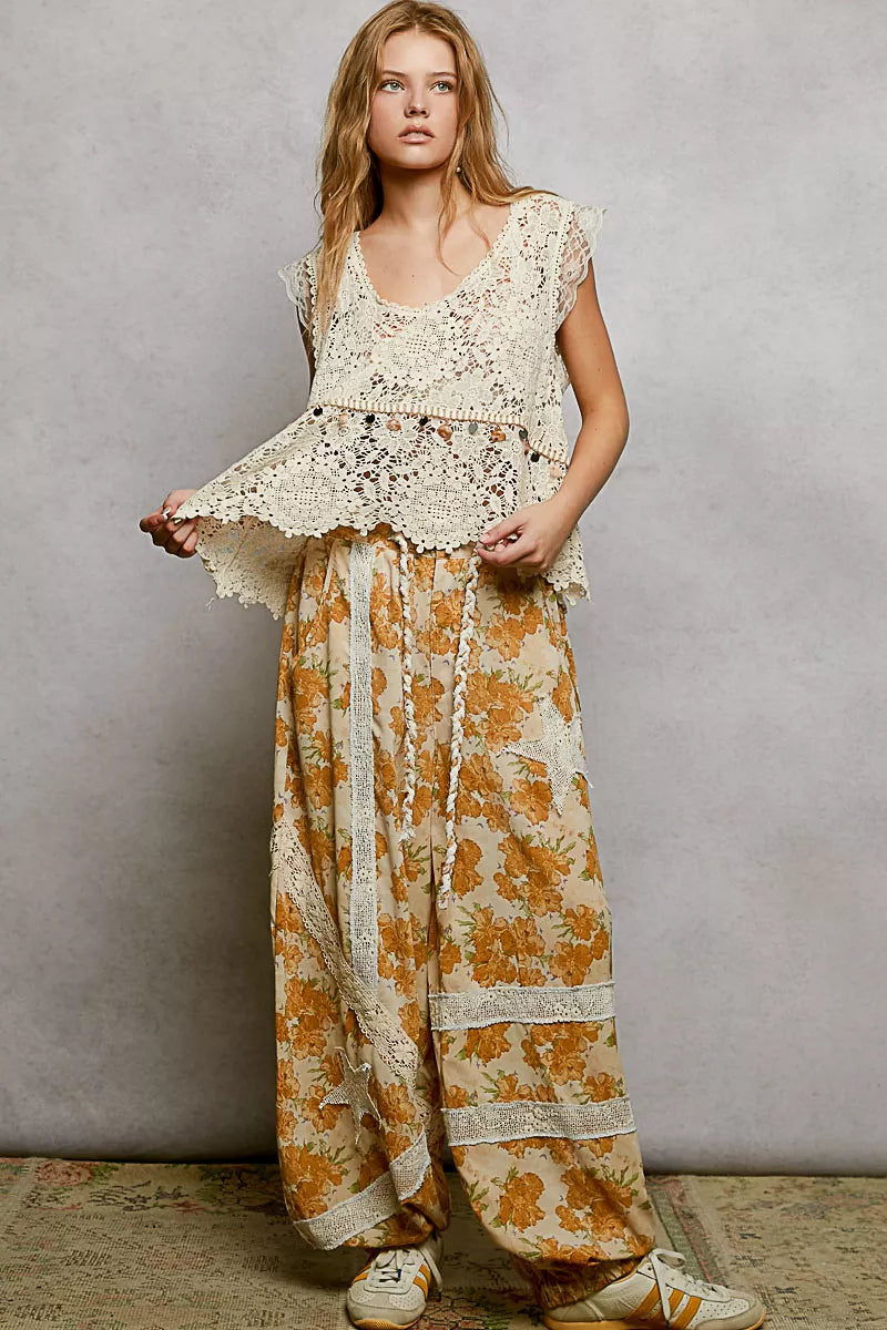 Pol Lace Trim Openwork V Neck Crochet Tank With Scalloped Edge