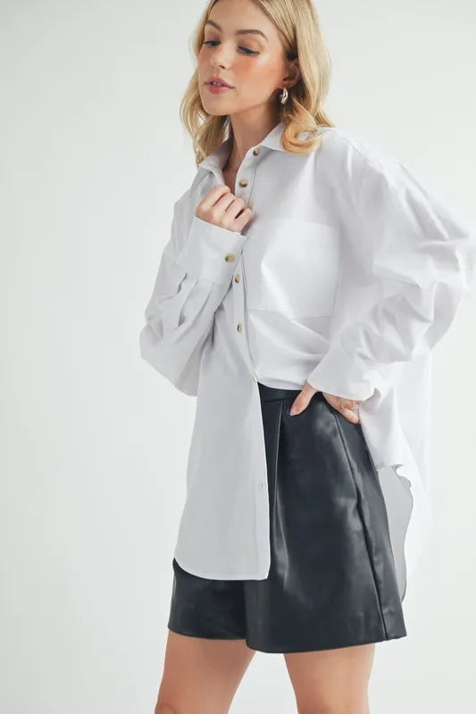Aemi Co High Low Collared Neck Drop Shoulder Shirt