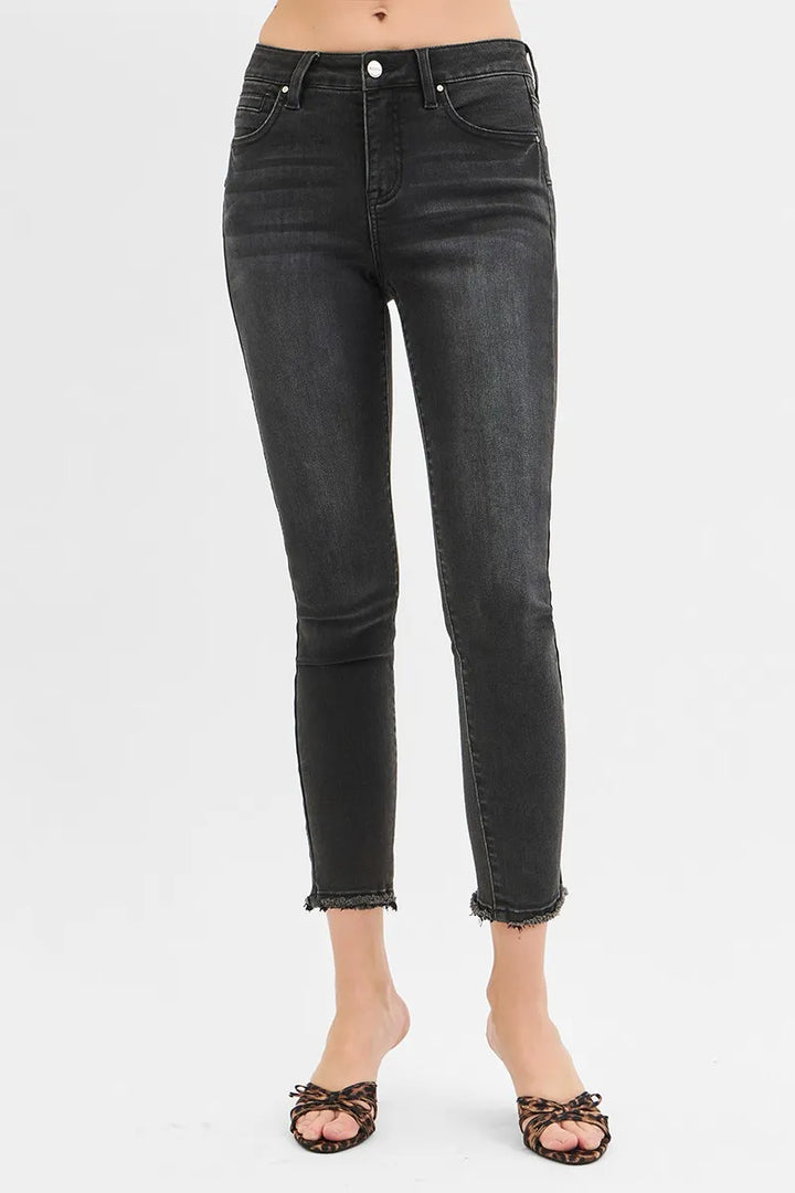 Black Risen Full Size Tummy Control Mid Rise Crop Skinny Jeans Plus Size
