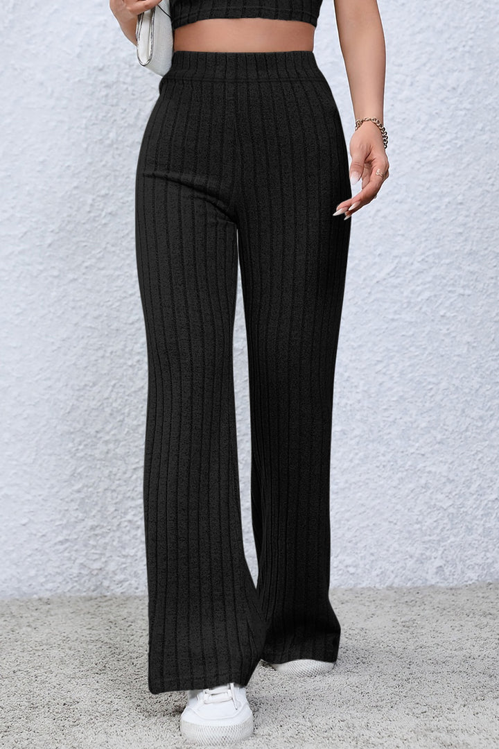 Black Basic Bae Full Size Ribbed High Waist Flare Pants