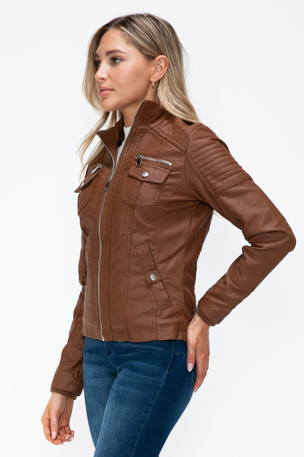 Ymi Removable Faux Layered Multi Pocket Jacket With Fuzzy Hood 2