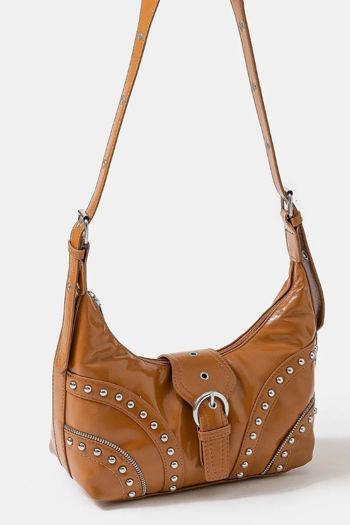 Fame Faux Leather Studded Trim Shoulder Bag 1