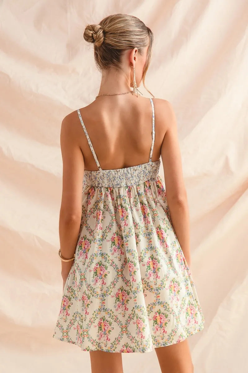 Cream Combo So Me Mixed Floral Print Sleeveless Mini Dress