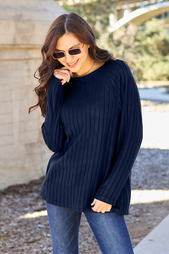 Scarlet Basic Bae Full Size Ribbed Round Neck Long Sleeve Knit Top 1