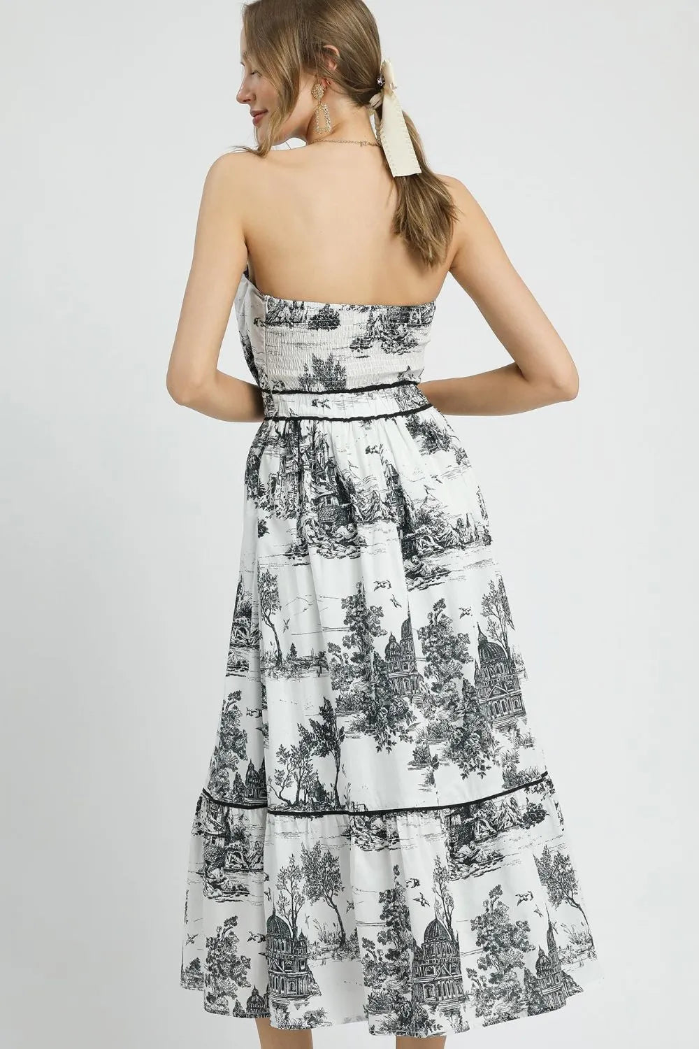 Umgee Printed Tiered Tube Midi Dress 1