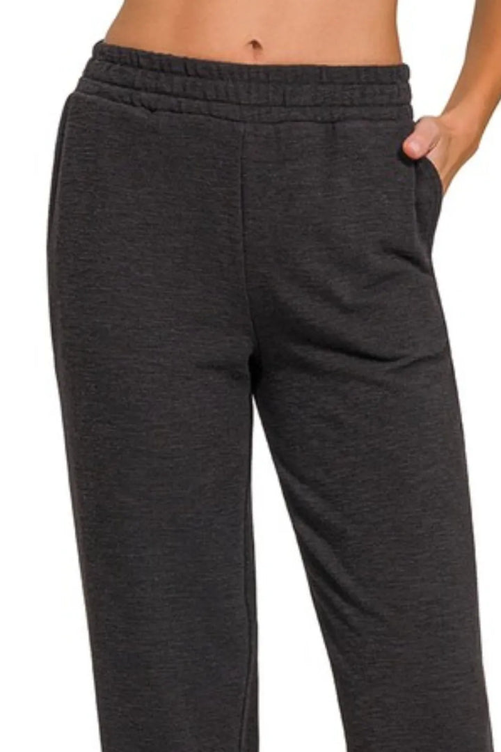 Black Zenana Cotton Slub Jogger Pants 3