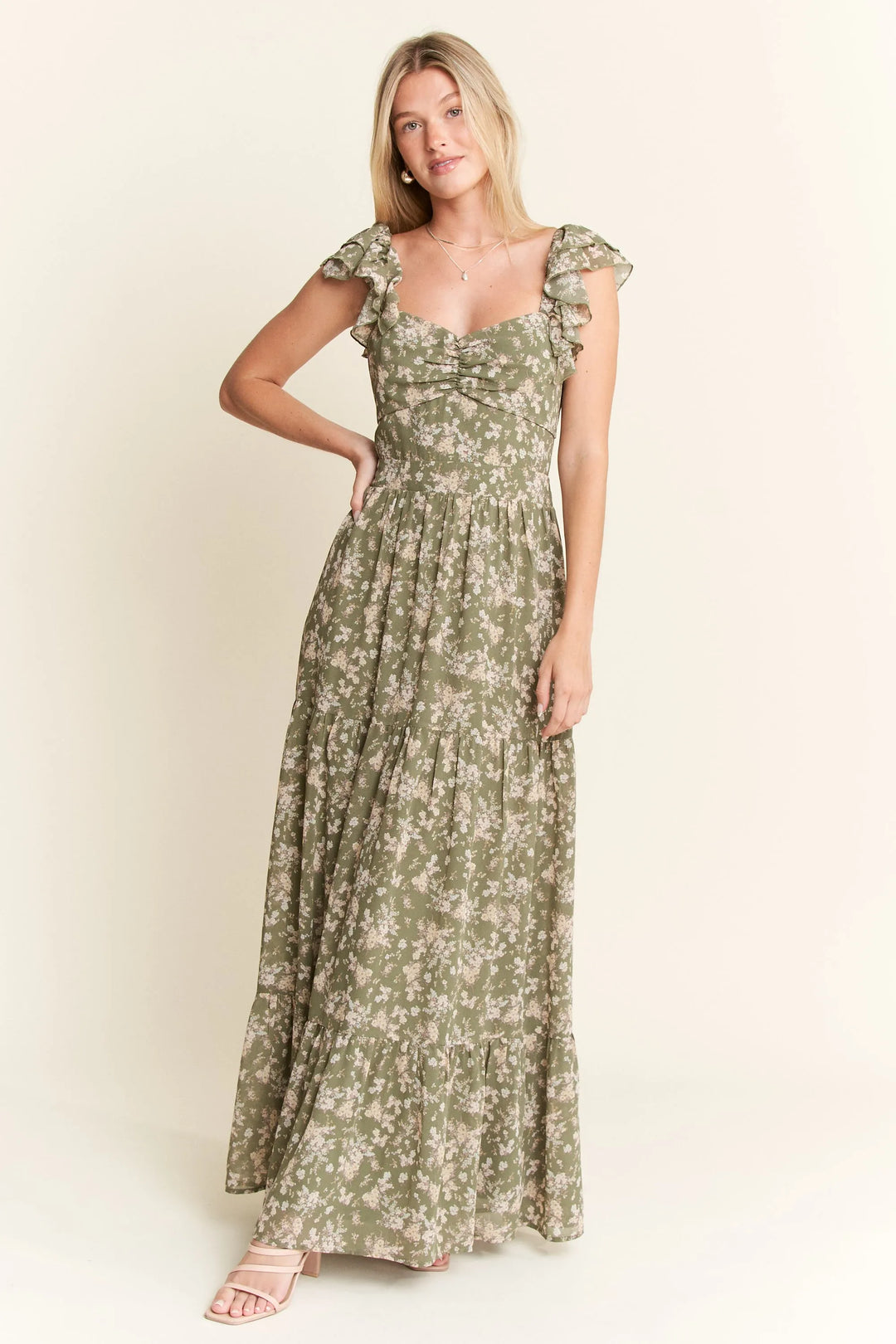 Sage Jade By Jane Ruffle Sleeve Tiered Maxi Dress