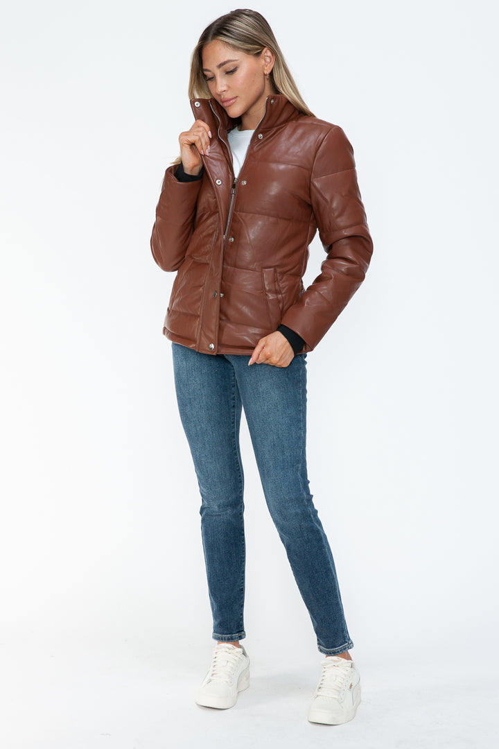 Ymi Pocketed Zip Up Turtleneck Puffer Jacket