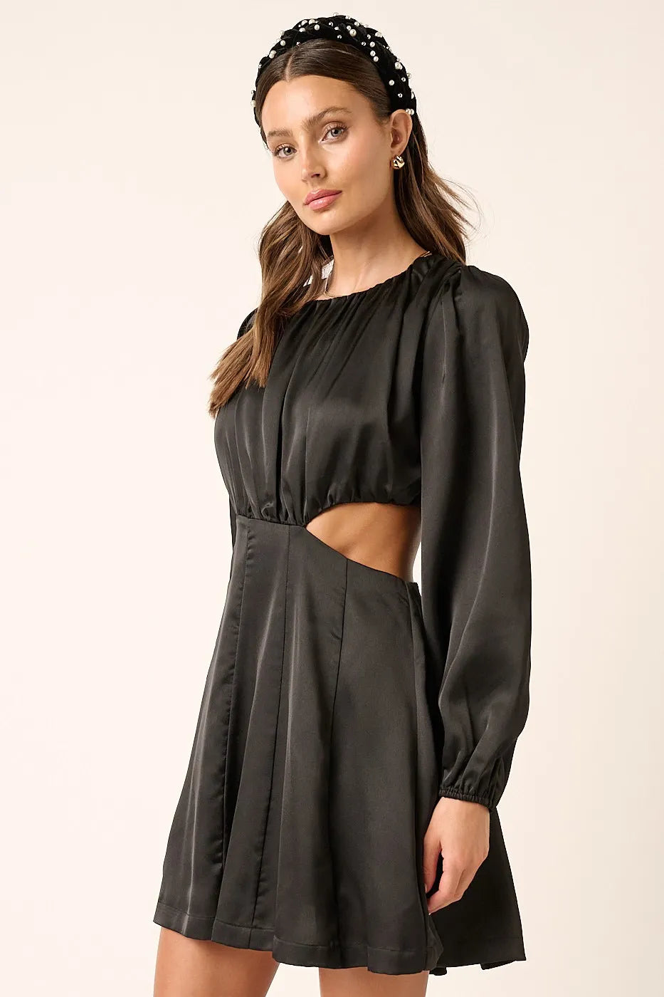 Black Mittoshop Satin Side Cutout Detail Mini Dress 2