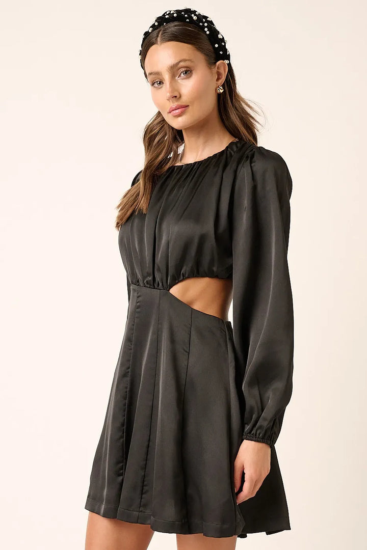 Black Mittoshop Satin Side Cutout Detail Mini Dress 2