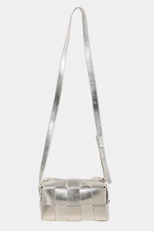 Light Blue Fame Woven Crossbody Bag With Adjustable Strap