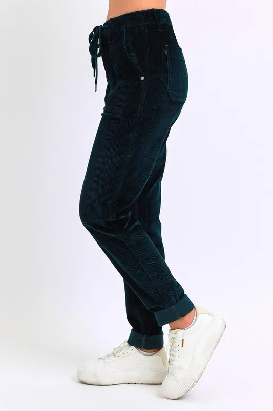 Emrld Judy Blue Full Size High Waist Corduroy Cuffed Jogger Plus Size
