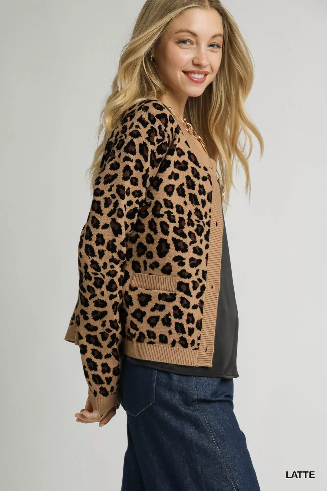 Latte Umgee Leopard Print Button Down Cardigan