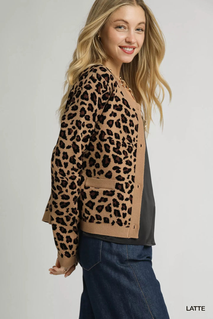 Latte Umgee Leopard Print Button Down Cardigan