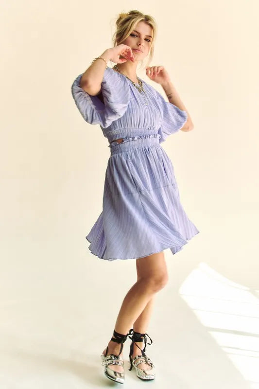 Davi Dani Back Button Puff Sleeve Mini Dress