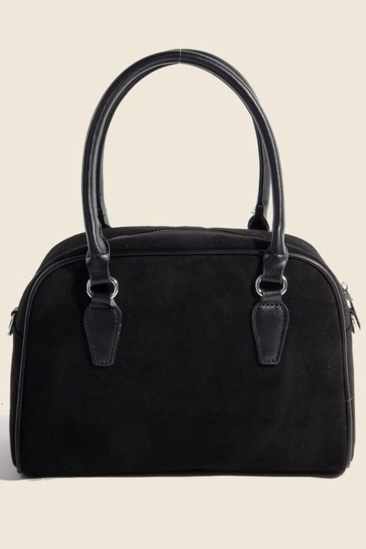 Black Fame Faux Leather Handle Boxy Handbag 1